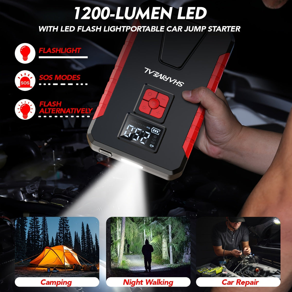 Portable Jump Starter with Air Compressor, 15000A-21000A Peak 350PSI 12V 17-in-1, Car Battery Charger with LED Light, for Cars Trucks SUVs