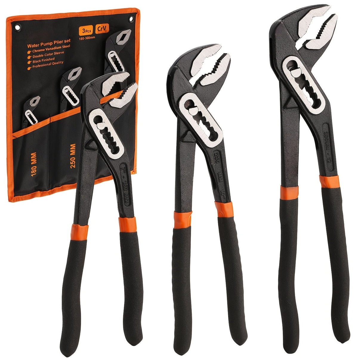 Adjustable Pump Pliers Chrome Vanadium Steel, Quick-Adjust Groove Joint Pliers with Roll-Up Pouch, 10 Inch / 12 Inch