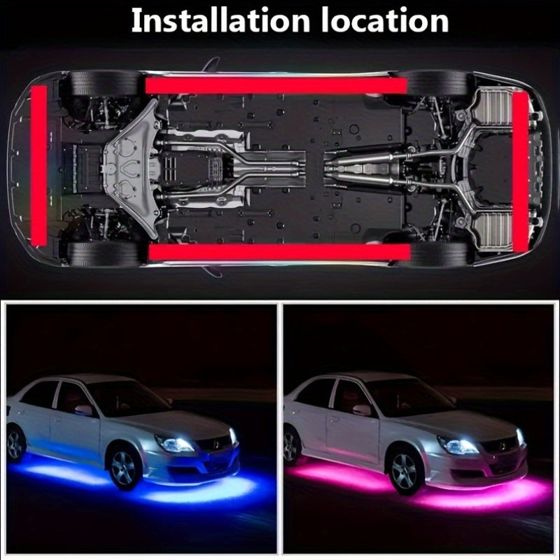 RGB LED Underglow Chassis Light Strip 4pcs App Remote Dual Control 16 Million Colors DC 12V Neon Ambient Kit for Car Pickup Truck SUV
