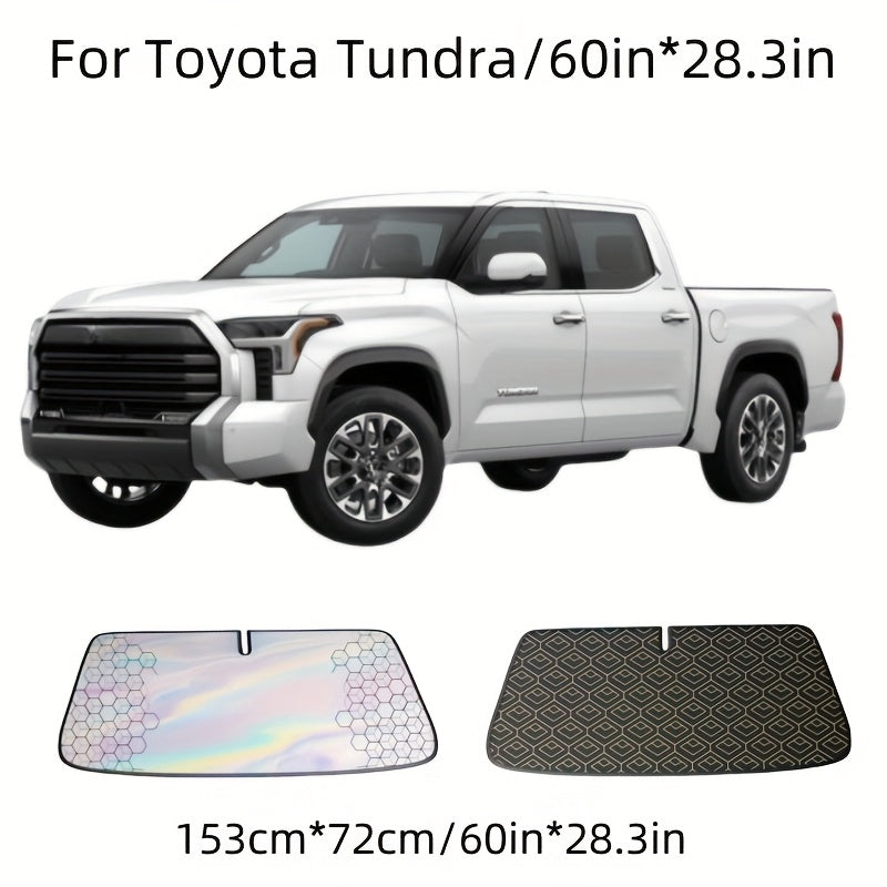 Car Windshield Sunshade 5-Layer Laser Insulation - Thickened UV Heat Blocker, Diamond Pattern, Fits Toyota Sienna Tundra Ford F150 & Universal Sizes, Gold Black