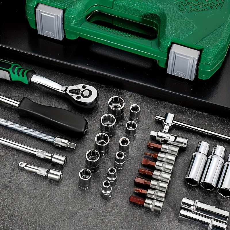 1/4" Drive Socket Ratchet Wrench Set 46-Piece Metric Reversible Ratchet Extension Bars for Automotive Repair Home Maintenance with Storage Case