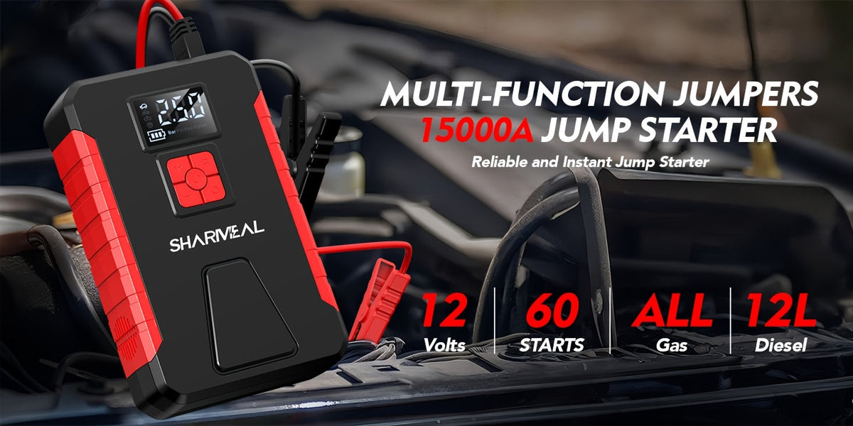Portable Jump Starter with Air Compressor, 15000A-21000A Peak 350PSI 12V 17-in-1, Car Battery Charger with LED Light, for Cars Trucks SUVs