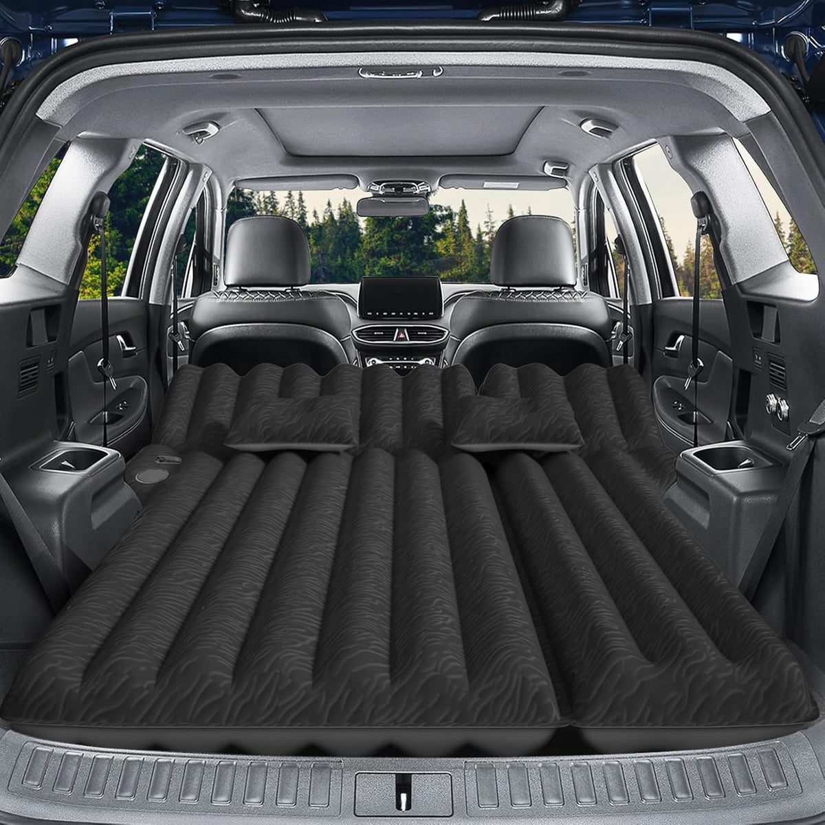 SUV Air Mattress Inflatable Car Bed 67x49x4 Inch Flocking Surface with Air Pump 2 Pillows Carrying Bag Solo or Couple Camping Road Trip Black Grey