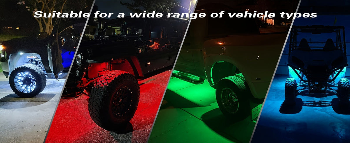 RGB LED Rock Lights Kit 9-LED Pods Sound-Activated App & Remote Control Multicolor Underglow Neon for Trucks SUVs Pickups Off-Road Vehicles 4 6 8 10pcs