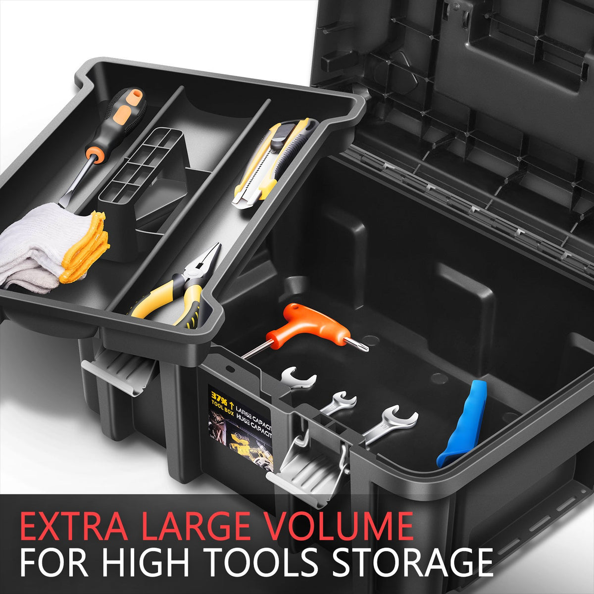 2-Piece Lockable Toolbox Set – Portable Tool Storage Organizer with Removable Tray, Double Lock, Large Capacity | Garage, Workshop & Home Use