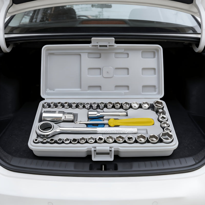Socket Wrench Set 40-Piece Professional Hand Tool Kit with Ratchet Drive & Extension Bars for Car Repair, Home & DIY