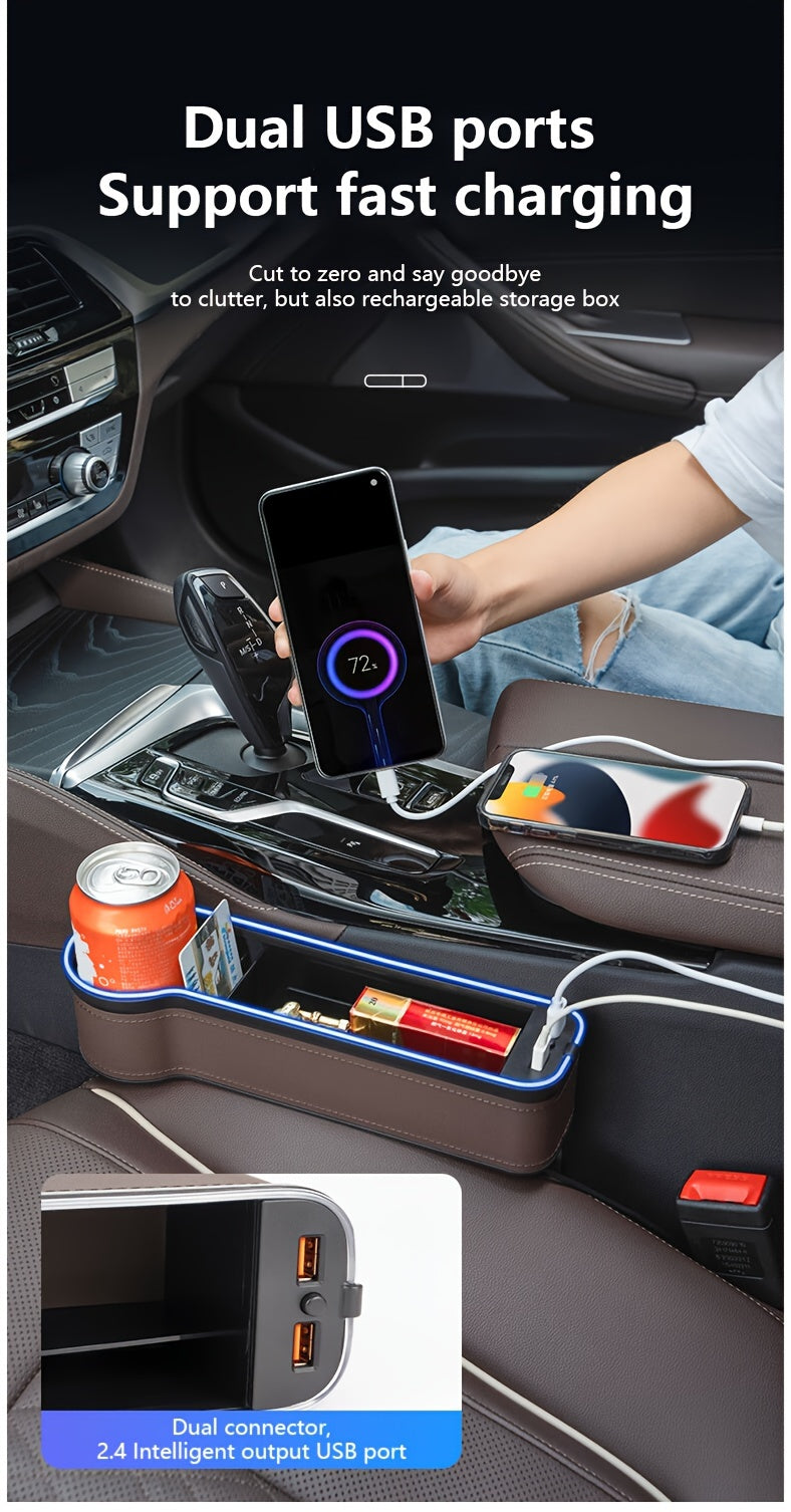 Car Seat Gap Organizer with Atmosphere Light Phone Holder Charger Slot Sundries Storage Box Car Interior Accessories Universal Fit