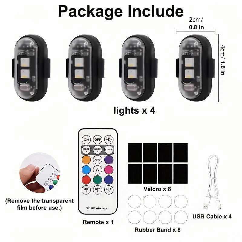 Wireless LED Strobe Warning Lights with Remote Control – 8 Colors, 10 Modes, USB-C Rechargeable, IP65 Waterproof for Cars, Trucks & Motorcycles