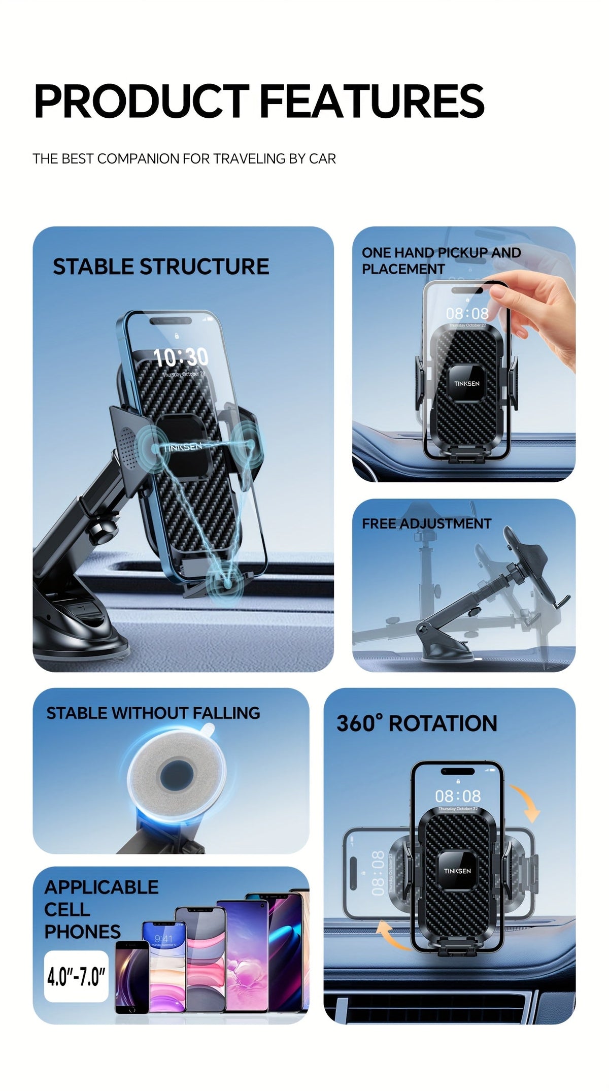 Magnetic Car Phone Mount with Suction Cup & Adjustable Arm – Anti-Slip Elliptical Design for Trucks, Cars & SUVs | iPhone & Android