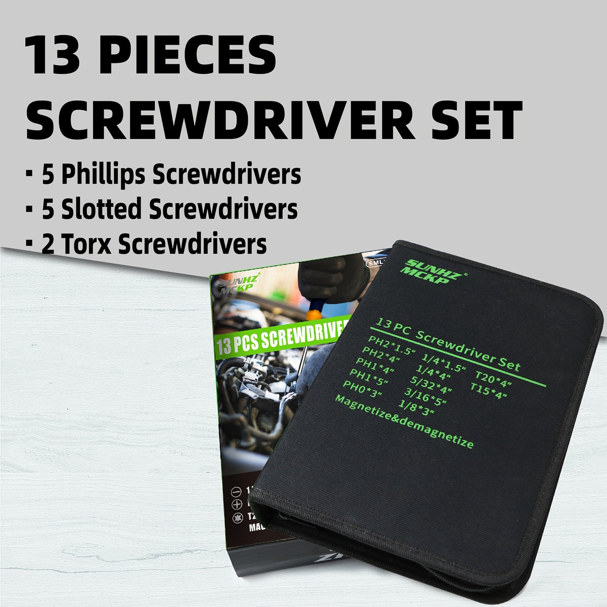 Screwdriver Set 13-Piece – Magnetic Tips, Cushion Grip, S2 Alloy Steel with Magnetizer Demagnetizer for Home & Electrical Repair