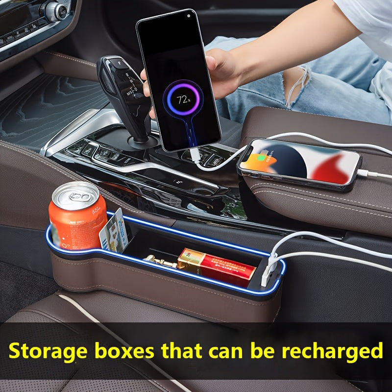 Car Seat Gap Organizer with Atmosphere Light Phone Holder Charger Slot Sundries Storage Box Car Interior Accessories Universal Fit