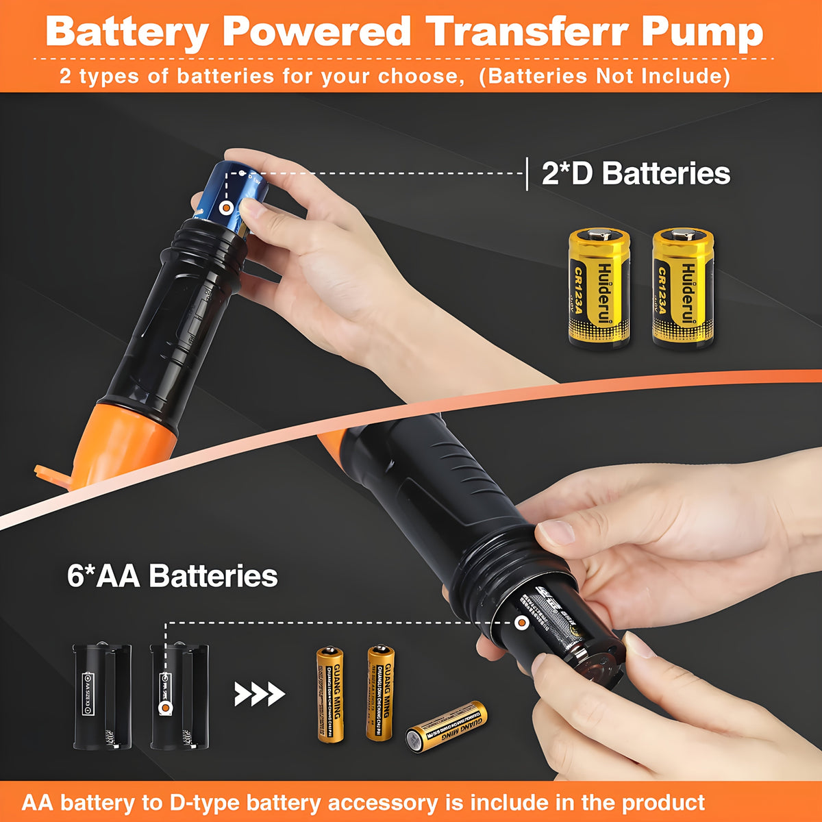 Electric Siphon Fuel Transfer Pump 2.6 GPM, Battery Operated Portable Gas Diesel Oil Extractor, 3V 7W 12000 RPM, 35.6" Hose, 1" Suction Tube — 2pcs