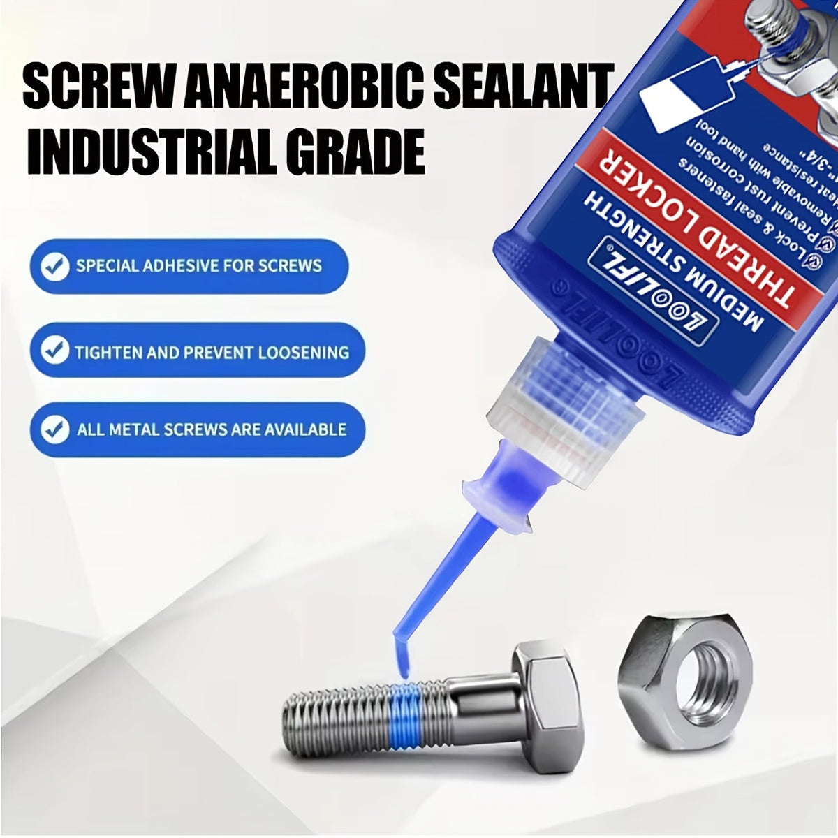 Threadlocker Adhesive 2/4pcs – Anaerobic Screw Locking Agent, Anti-Vibration Anti-Rust, Oil & Heat Resistant | Blue & Red for Metal Plastic Stainless Steel
