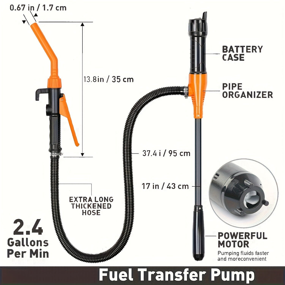 Electric Siphon Fuel Transfer Pump 2.6 GPM, Battery Operated Portable Gas Diesel Oil Extractor, 3V 7W 12000 RPM, 35.6" Hose, 1" Suction Tube — 2pcs