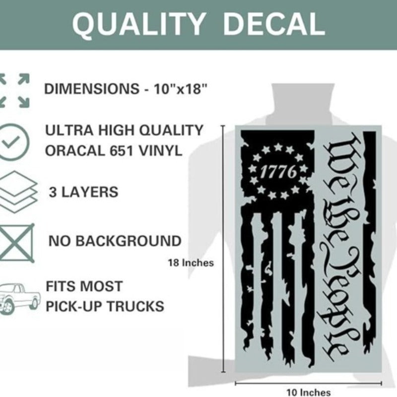 We The People American Flag Vinyl Stickers 2pcs – USA 250th Anniversary Patriot 1776 Decals for Truck Tailgate Car Window Home, Black White Red