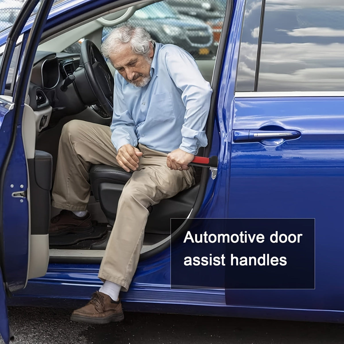 Car Door Assist Handle for Elderly & Disabled 3-in-1 Portable Grab Bar with LED Light Seat Belt Cutter Window Breaker Aluminum Alloy