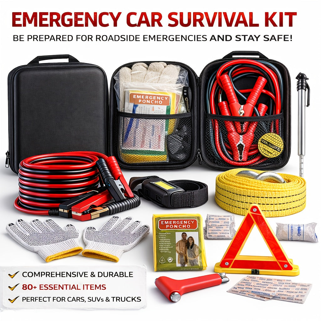 Car Emergency Kit with Jumper Cables – 13-Piece Roadside Safety Kit for Car Truck SUV, Gift for Men & Women