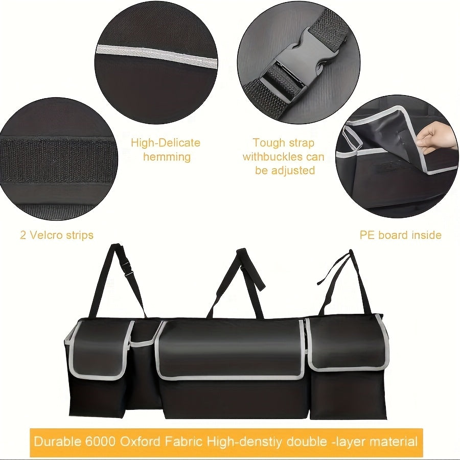Car Trunk Organizer Foldable – 4-Pocket Rear Seat Hanging Storage Bag for SUV Truck MPV Jeep | Cargo Purse Holder Universal Fit Black