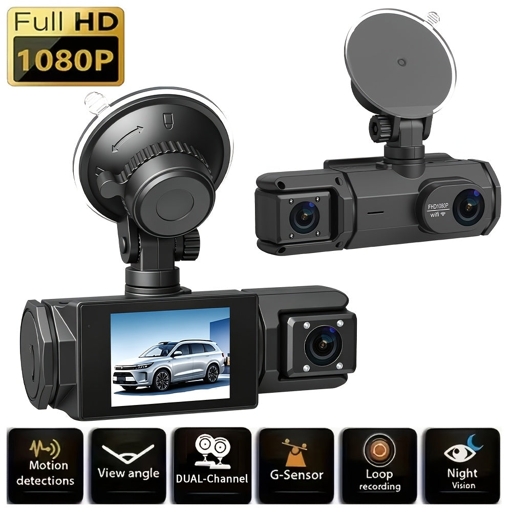 Dual Dash Cam 1080P HD Front & Cabin – 2" IPS Screen, 170° Wide Angle, ADAS, Night Vision, 24H Parking Mode, G-Sensor Loop Recording, No SD Card