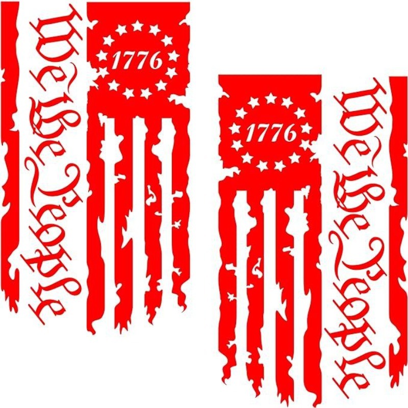 We The People American Flag Vinyl Stickers 2pcs – USA 250th Anniversary Patriot 1776 Decals for Truck Tailgate Car Window Home, Black White Red