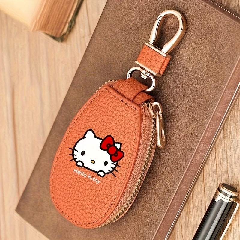 Cute Key Holder Bag with Zipper – Compact Car Key Storage Organizer Keychain Pouch for Home & Car, Pink Burgundy Brown Black