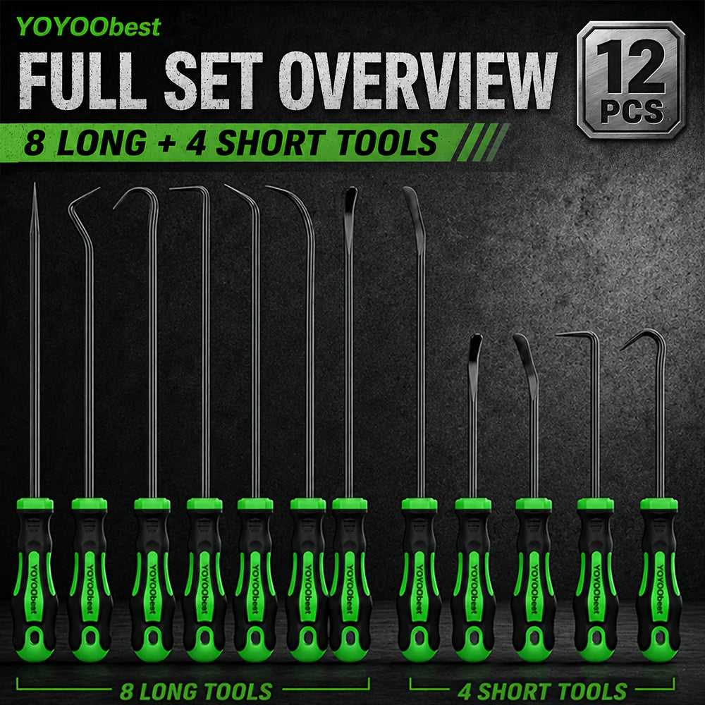 Pick and Hook Tool Set 12-Piece with O-Ring Picks & Multi-Angle Hooks for Oil Seal Gasket Removal – Non-Slip Grip for Car Truck RV Boat