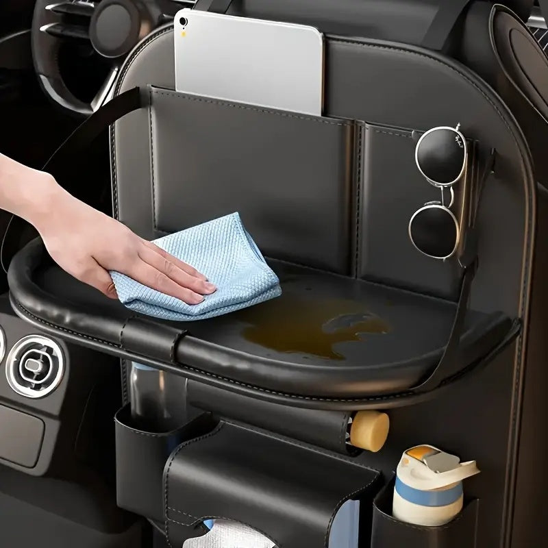 Car Rear Seat Organizer Storage Box – Multi-Function Console with Foldable Table, Footrest, Cup Holder, Tissue Box, Laptop Base & Dining Tray