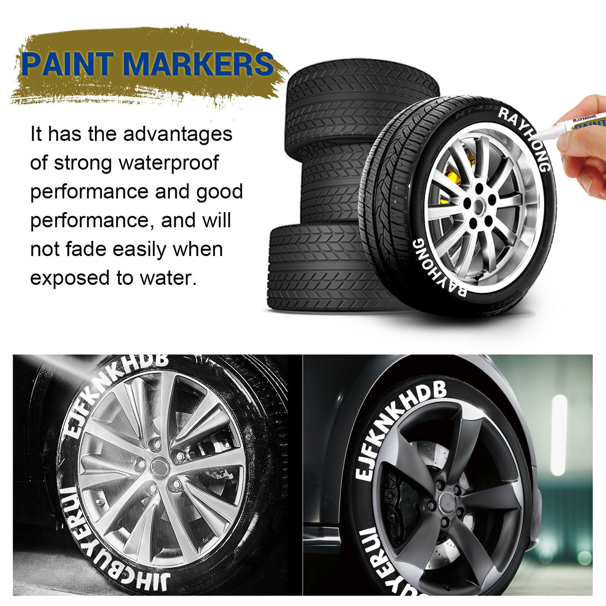 Tire Marker Pens Waterproof Paint Markers for Car Tires, Quick-Dry Permanent Tire Lettering Pens with Medium Tip, Weatherproof Marker Set for Vehicle Tires Rubber Metal Wood