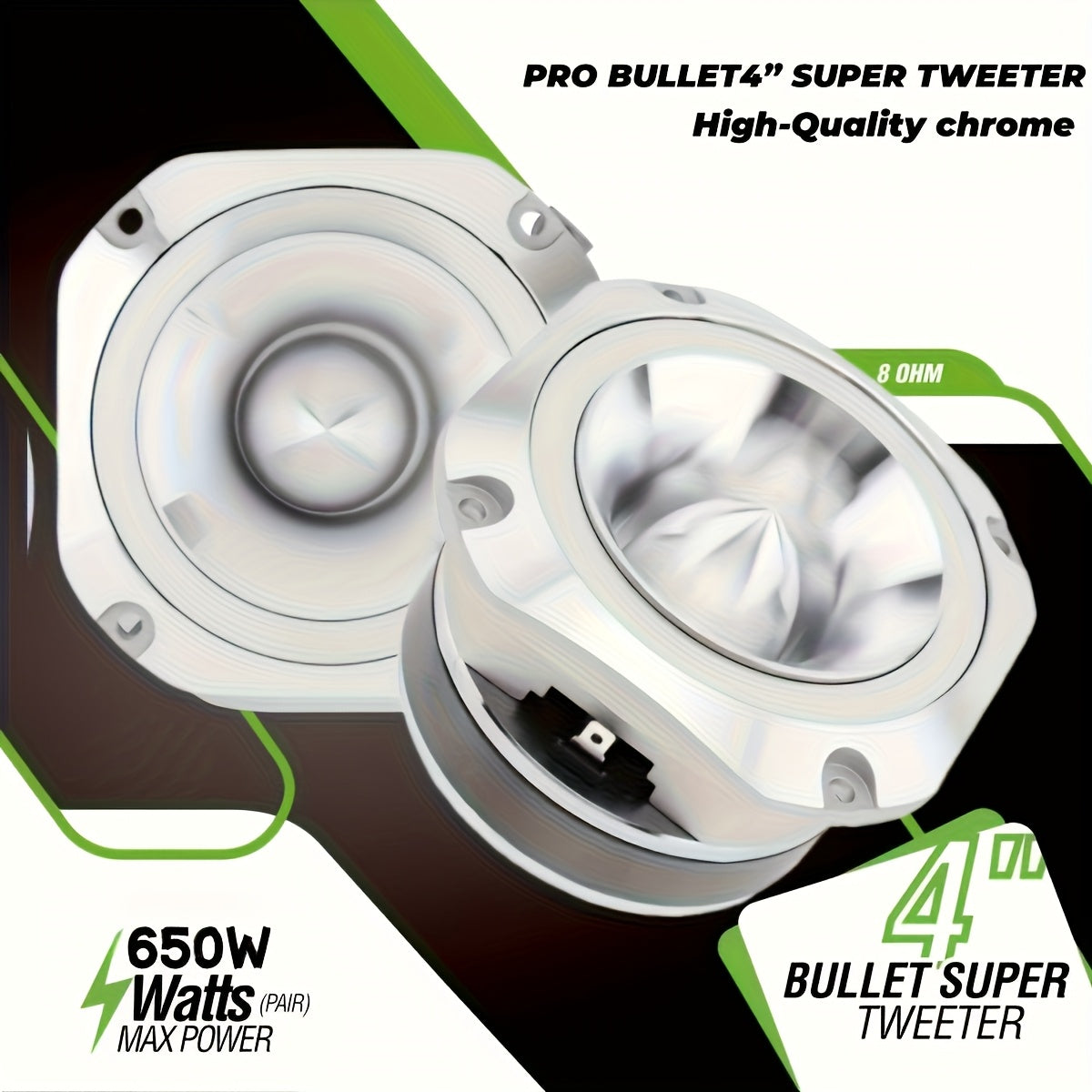 Car Tweeters 600W Bullet Super Tweeter, 4 Inch Aluminum Frame Chrome Dome Tweeters for Car Audio, 6 Ohm High-Frequency Component Speakers for Stereo Sound System Upgrade
