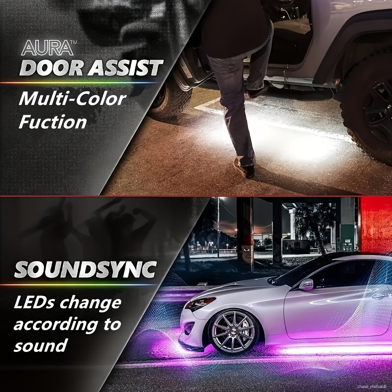 RGB LED Underglow Chassis Light Strip 4pcs App Remote Dual Control 16 Million Colors DC 12V Neon Ambient Kit for Car Pickup Truck SUV