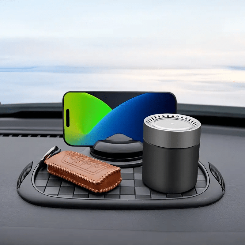 Non-Slip Car Dashboard Pad with 360° Rotating Phone Holder & Parking License Plate – Anti-Slip PVC Grip Mat, Ergonomic Oval Design