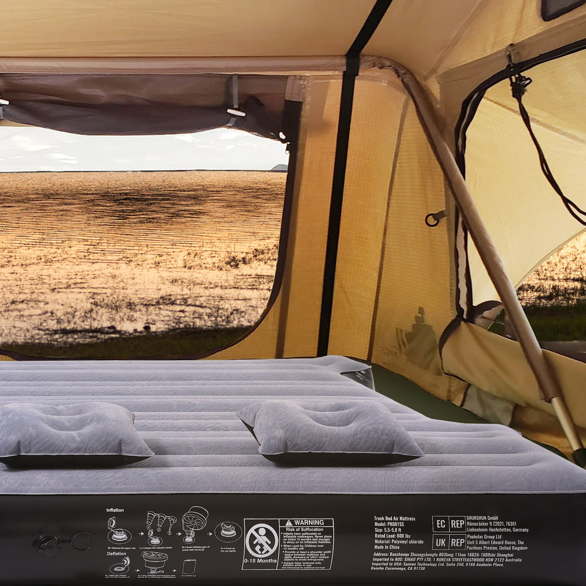 Truck Bed Air Mattress for 6–6.5 ft Trucks – Inflatable Camping Mattress 600LBS Capacity, Fits Silverado, RAM, F-Series, Sierra, Titan & Tundra, with Pump