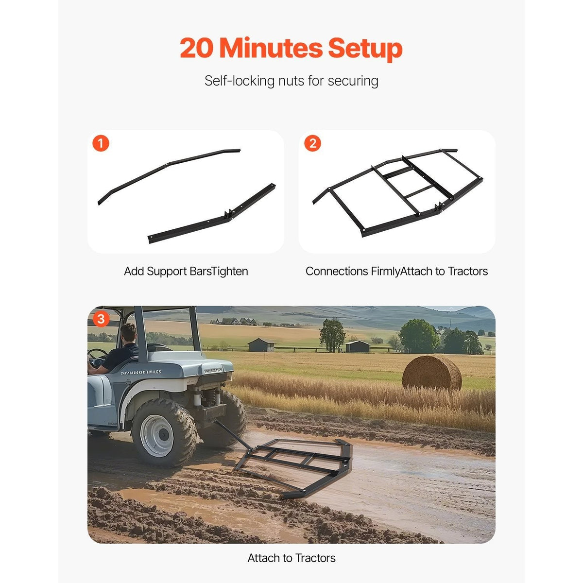 Tow Behind Drag Harrow 66"/74"/84" – Heavy-Duty Q235 Steel ATV UTV Tractor Pull Behind Rake for Gravel Driveway Lawn Arena Leveling