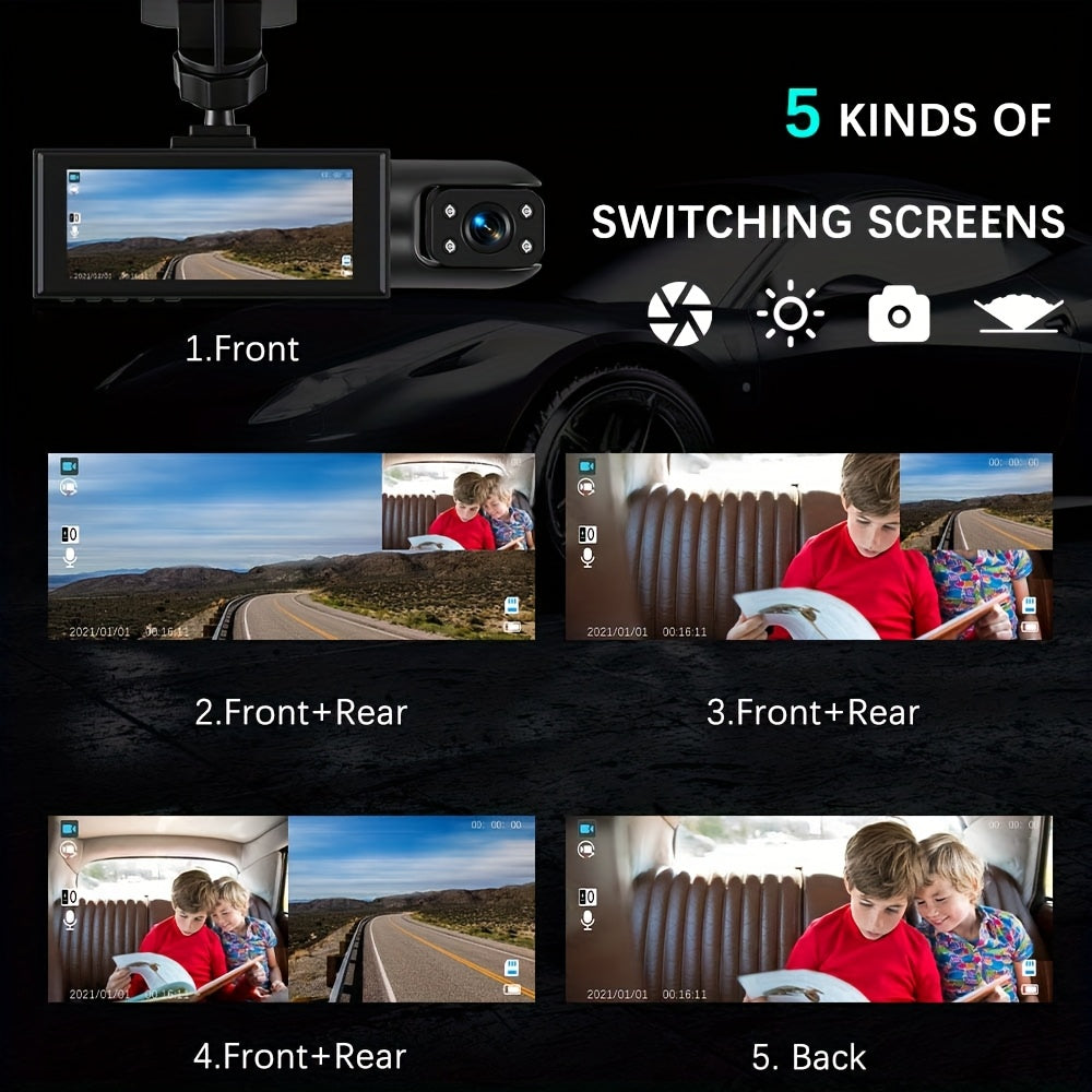 1080P Dual Dash Cam Front and Inside Car Camera, IR Night Vision Loop Recording, Wide Angle Dual Lens Dashboard DVR, Optional 32GB/64GB Card, 2" or 3.16" Screen