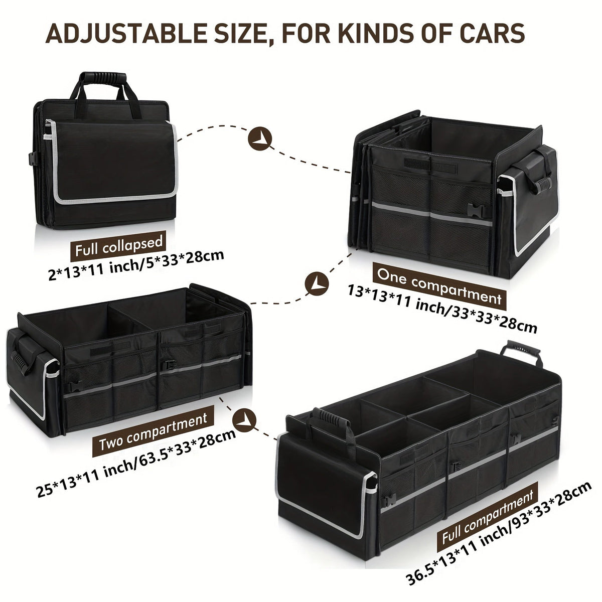 Insulated Car Trunk Organizer with Cooler Bag – Heavy-Duty Foldable 3-Compartment Storage with Lid, Leakproof Lining & Adjustable Dividers for Car Truck SUV