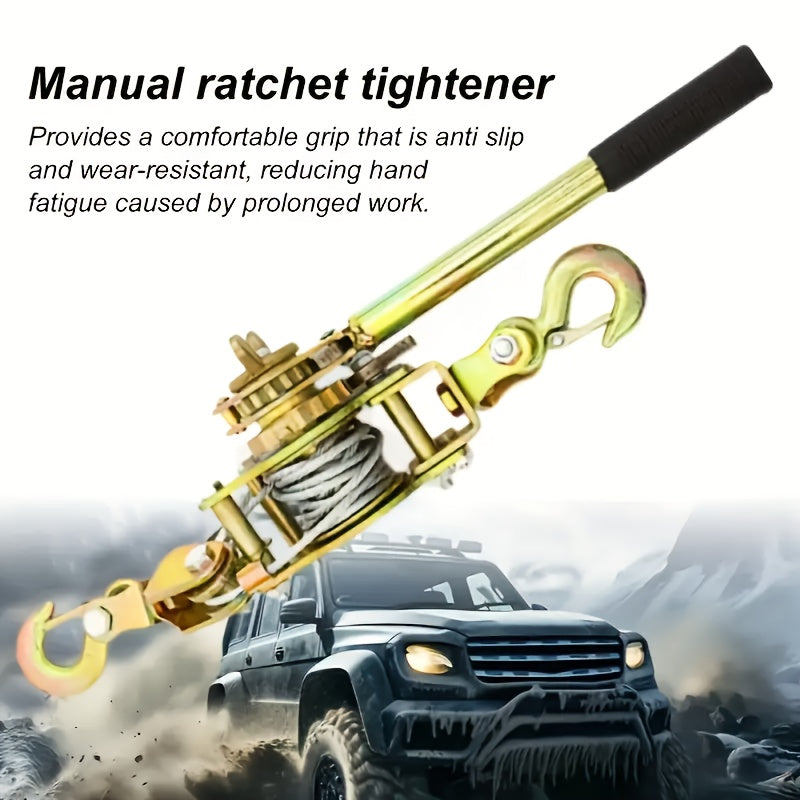 Manual Cable Puller Winch with Double Hook – 1 Ton & 2 Ton Heavy Duty Cargo Binding & Tightening Strap, Steel Wire Rope, Portable Trailer Winch
