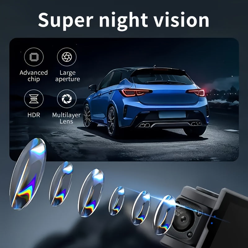 4-Channel Dash Cam 1080P Front + 480P Side Rear Camera, 2.4" Screen, Night Vision, Motion Detection, Wide Dynamic Range, Optional 64GB Card