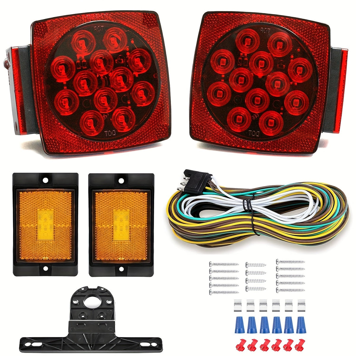 12V LED Trailer Tail Lights – Square Stop, Turn Signal, Brake & License Plate Light Kit for Trailers Under 80", Boat, RV, Camper & Utility Trailer