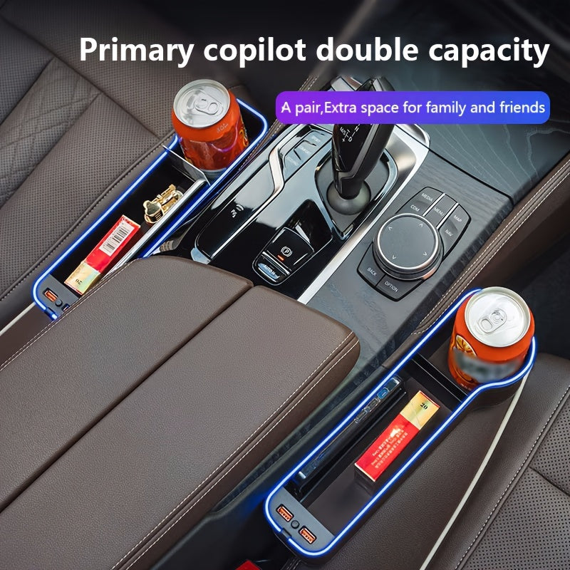 Car Seat Gap Organizer with Atmosphere Light Phone Holder Charger Slot Sundries Storage Box Car Interior Accessories Universal Fit