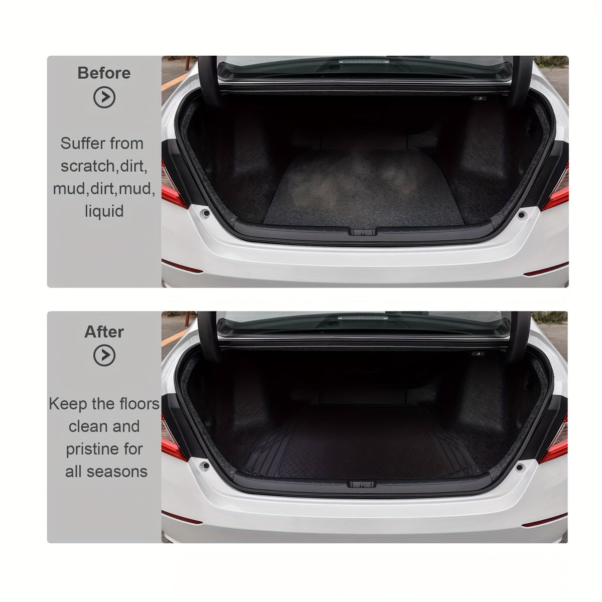 Trunk Cargo Liner Mat – Universal Trim-to-Fit, All-Weather Rubber Protection for Car, SUV & Sedan, Waterproof Seat Back Protector