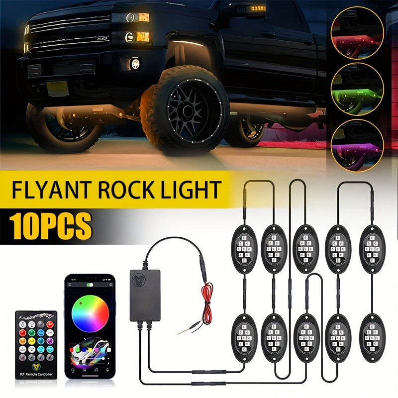 RGB LED Rock Lights Kit 9-LED Pods Sound-Activated App & Remote Control Multicolor Underglow Neon for Trucks SUVs Pickups Off-Road Vehicles 4 6 8 10pcs