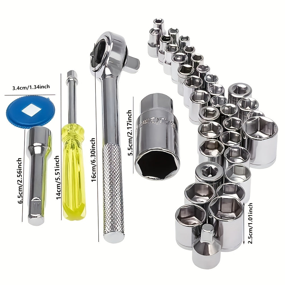 Socket Wrench Set 40-Piece Professional Hand Tool Kit with Ratchet Drive & Extension Bars for Car Repair, Home & DIY