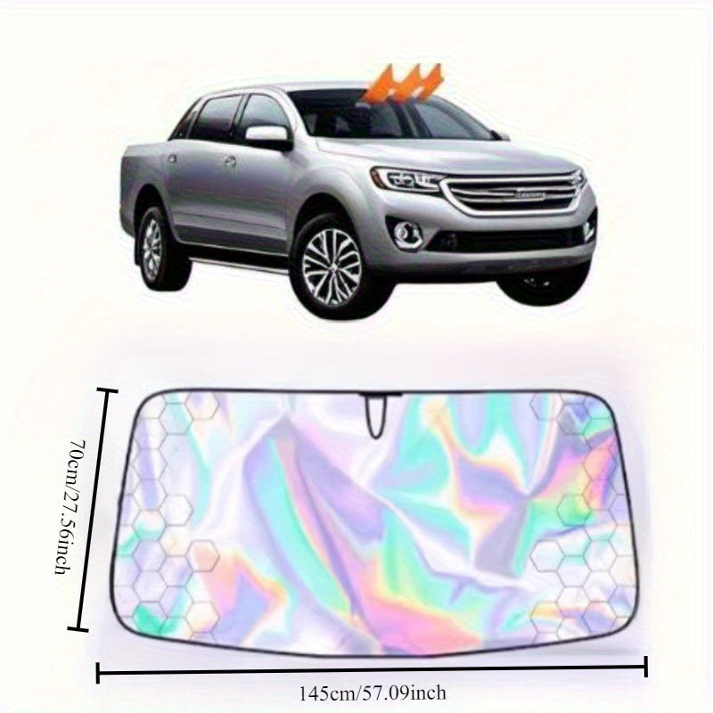 Car Windshield Sunshade 5-Layer Laser Insulation - Thickened UV Heat Blocker, Diamond Pattern, Fits Toyota Sienna Tundra Ford F150 & Universal Sizes, Gold Black