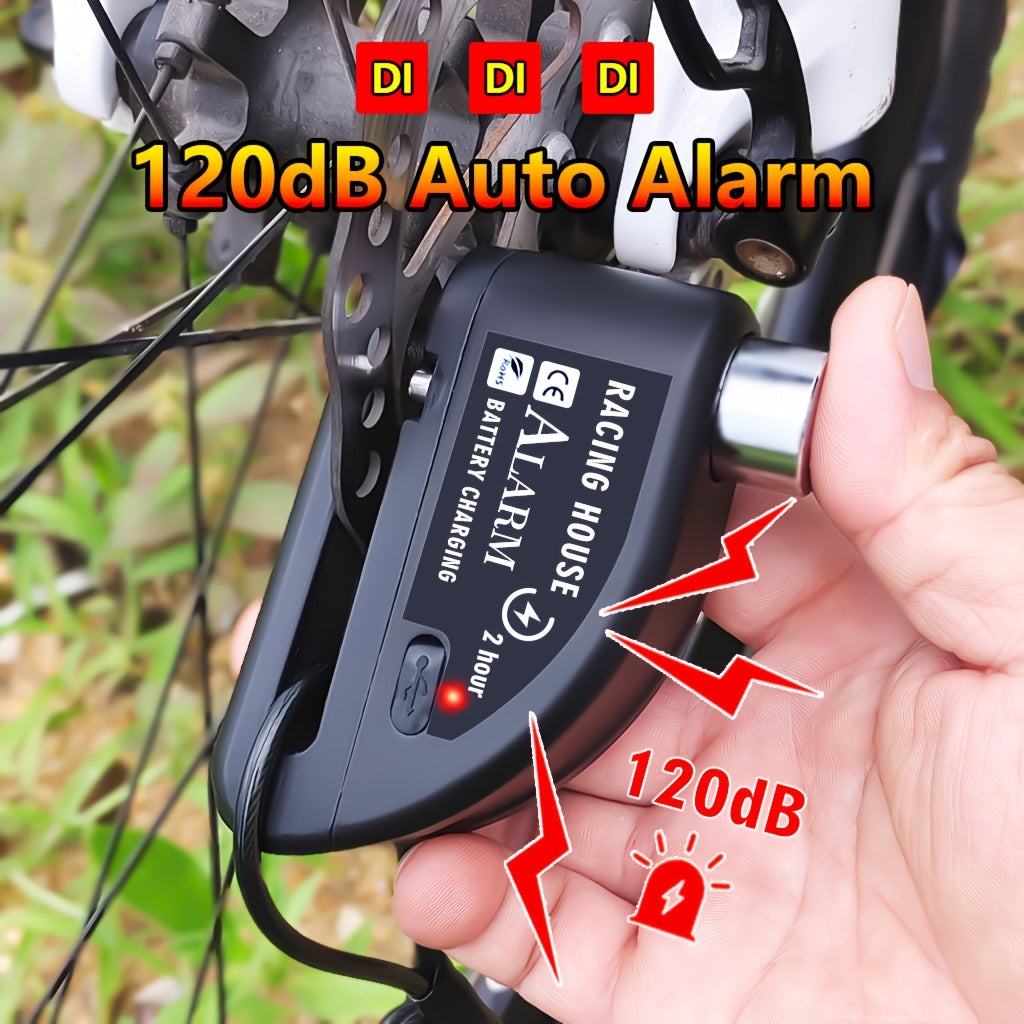 Motorcycle Disc Brake Lock 120dB Alarm Anti-Theft Security Lock with 500mAh Rechargeable Battery USB Charging Cable Reminder Rope for Motorbike Scooter ATV 4 Colors