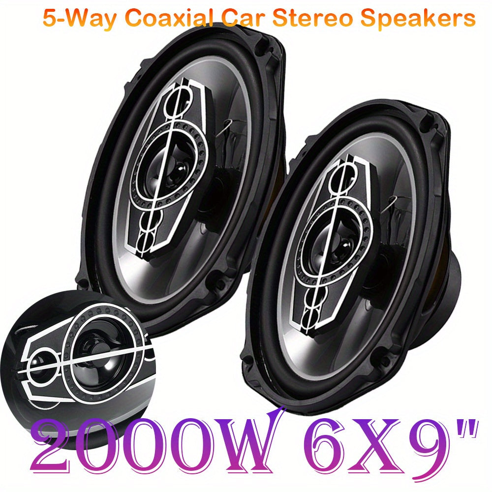 6x9 Car Speakers 5-Way Coaxial Full Range, 600W Stereo Car Door Speakers with Stainless Steel Frame, Universal Vehicle Audio System Upgrade for Cars Trucks, 2-Pack Modern Car Stereo Speakers
