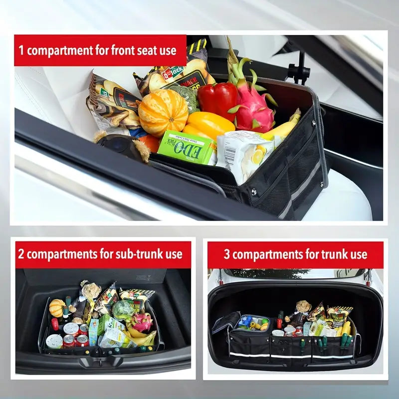 Collapsible Car Trunk Organizer with Storage Pouch Foldable Vehicle Cargo Organizer for SUVs Trucks Cars 35x14x12 inch