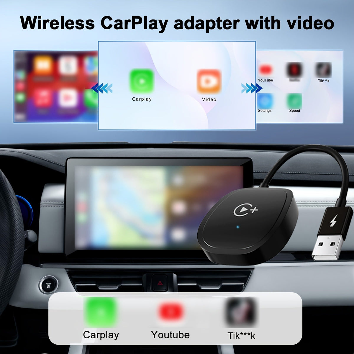 Wireless CarPlay Adapter Dual-Band 2.4G+5GHz – Netflix & YouTube Streaming | OEM Wired to Wireless | 2016+ Cars & iOS 10+