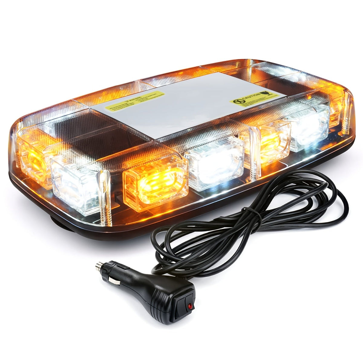 48 LED Mini Beacon Light Bar with Magnetic Base – Amber & White Strobe Warning Light for Snow Plow Trucks, Construction & Off-Road Vehicles, 12-24V