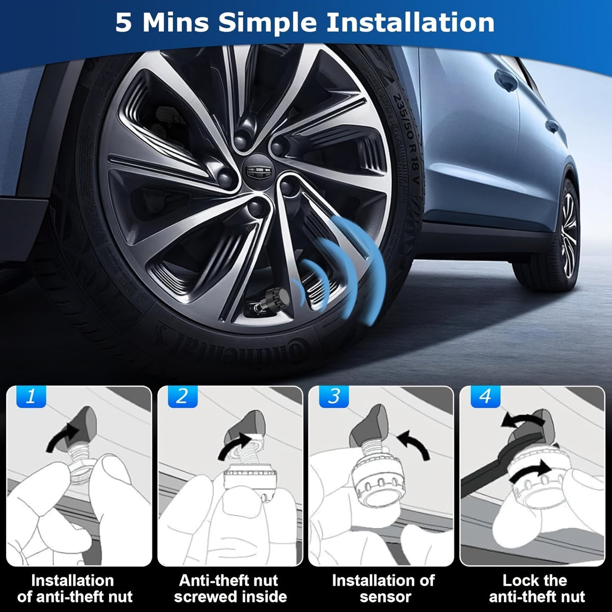TPMS 6-Wheel Tire Pressure Monitoring System – Solar Charging, 6 Sensors, 6 Alarm Modes, Real-Time Display, Universal Fit for Truck SUV RV