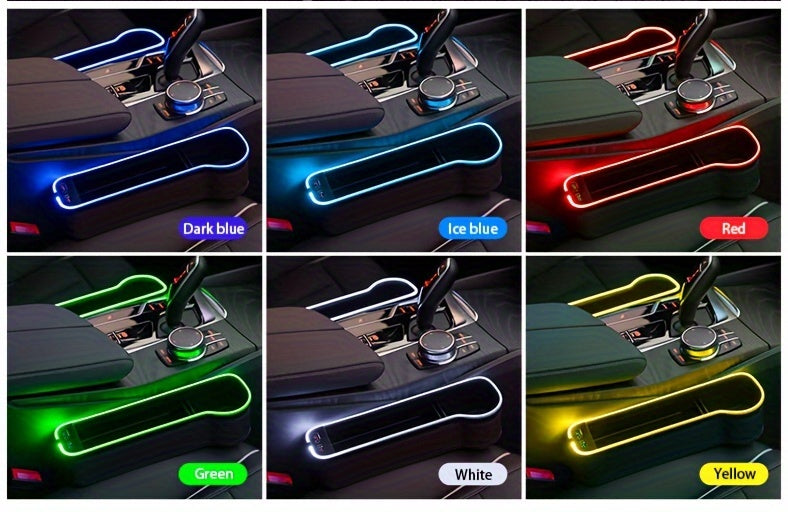 Car Seat Gap Organizer with Atmosphere Light Phone Holder Charger Slot Sundries Storage Box Car Interior Accessories Universal Fit